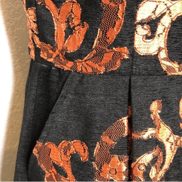 Yoana Baraschi black orange/copper metallic floral lace fit & flare dress size 2 - Picture 10 of 16